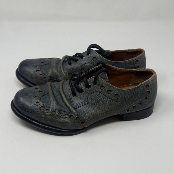 John Fluevog Pound Wingtip Derby Shoes Mens 8 M Blue Leather Denim Look Lace Up main image 11